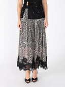 Leopard Print Lace Hem Elastic Waist Skirt SKIRT Gracia Fashion BLACK S 