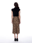 Leopard Print Satin Fishtail Midi Skirt SKIRT Gracia Fashion 