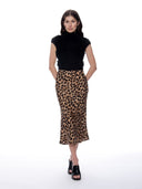 Leopard Print Satin Fishtail Midi Skirt SKIRT Gracia Fashion 