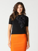 Light and Stretchy Knitted Top with Flower Blossom TOP Gracia Fashion BLACK S 