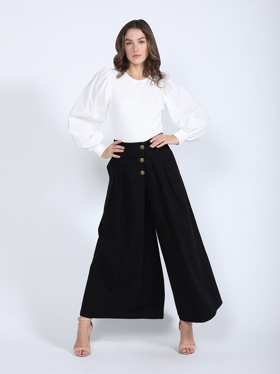 Long Cotton Puff Sleeve Rib Knit Top TOP Gracia Fashion WHITE S 