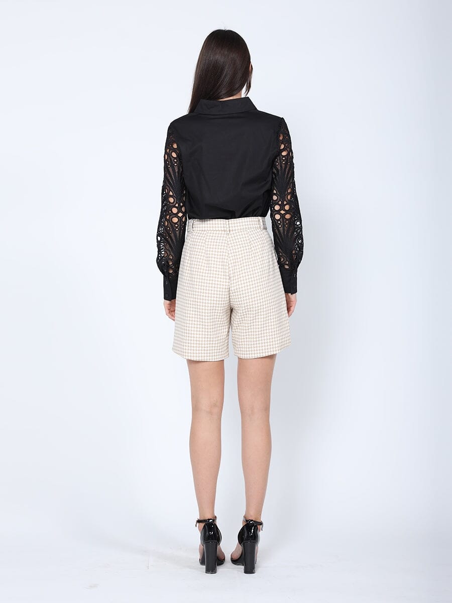 Long Eyelet Sleeve Solid Cotton Button Down Shirt TOP Gracia Fashion 