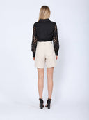 Long Eyelet Sleeve Solid Cotton Button Down Shirt TOP Gracia Fashion 