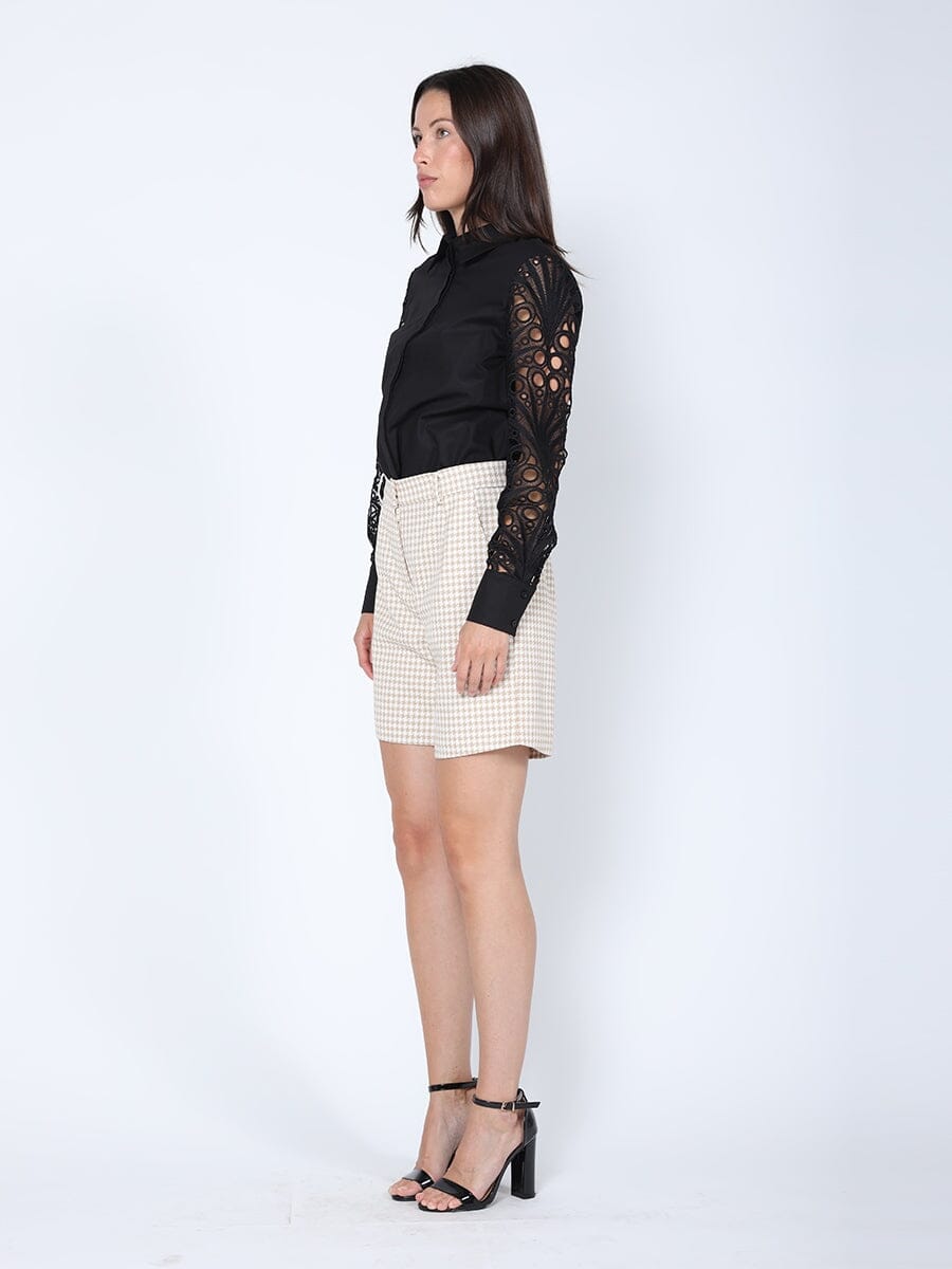 Long Eyelet Sleeve Solid Cotton Button Down Shirt TOP Gracia Fashion 