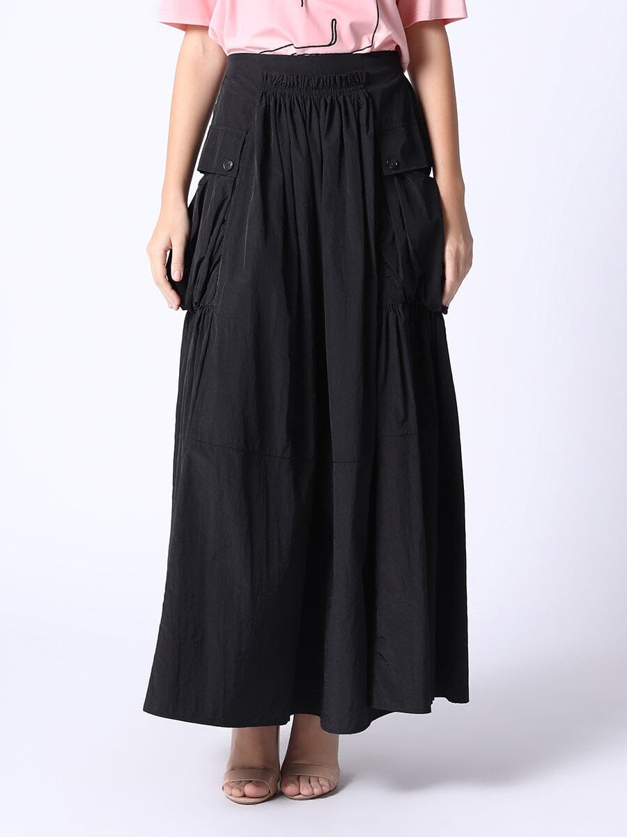 Long Parachute Cargo Skirt SKIRT Gracia Fashion BLACK S 