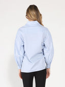 Long Puff Sleeve Button Detail Cotton Shirt TOP Gracia Fashion 