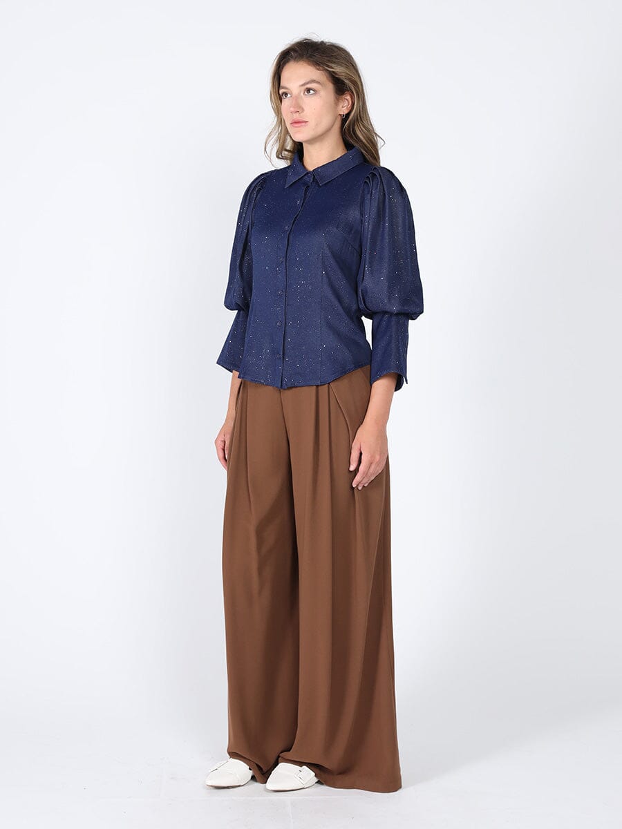 Long puffed sleeve front button open top TOP Gracia Fashion 