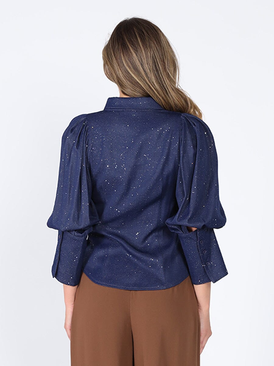 Long puffed sleeve front button open top TOP Gracia Fashion 