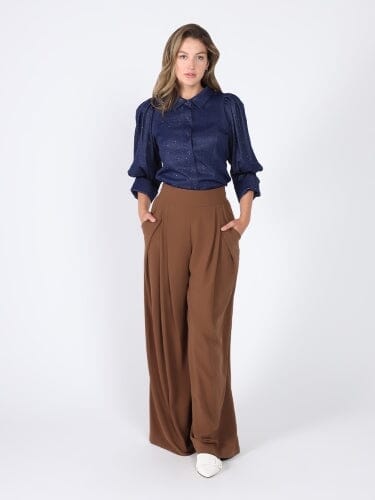 Long puffed sleeve front button open top TOP Gracia Fashion DARK BLUE S 