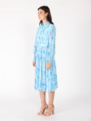 Long Sleeve Belted Smocked Cuffs Print Dress DRESS Gracia Fashion 