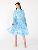 Long Sleeve Belted Smocked Cuffs Print Dress DRESS Gracia Fashion 