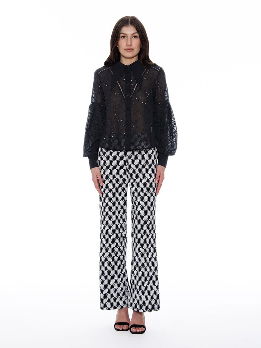 Long Sleeve Button Cuff Eyelet Collared Top TOP Gracia Fashion 