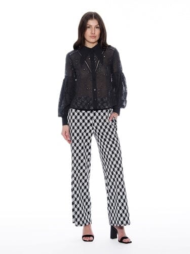 Long Sleeve Button Cuff Eyelet Collared Top TOP Gracia Fashion 