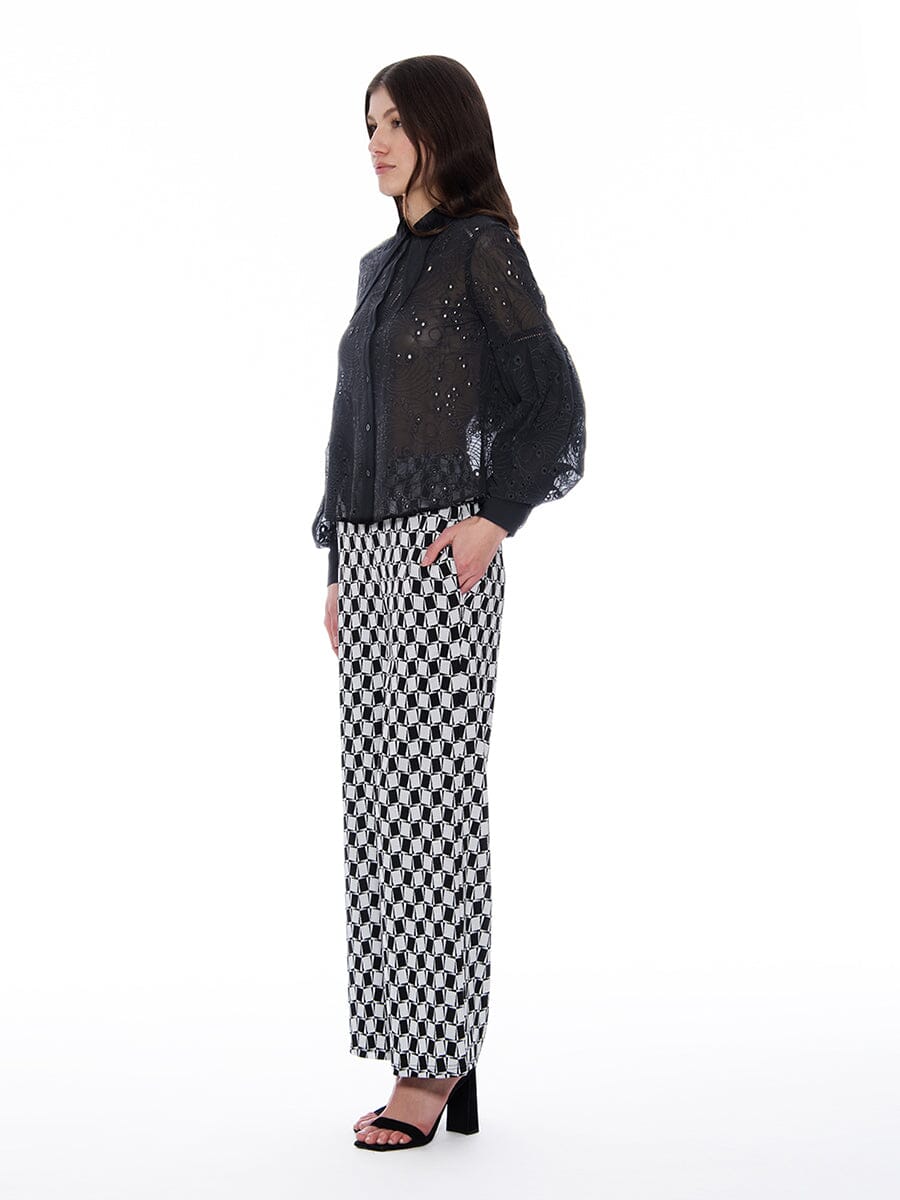 Long Sleeve Button Cuff Eyelet Collared Top TOP Gracia Fashion 