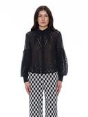 Long Sleeve Button Cuff Eyelet Collared Top TOP Gracia Fashion BLACK S 