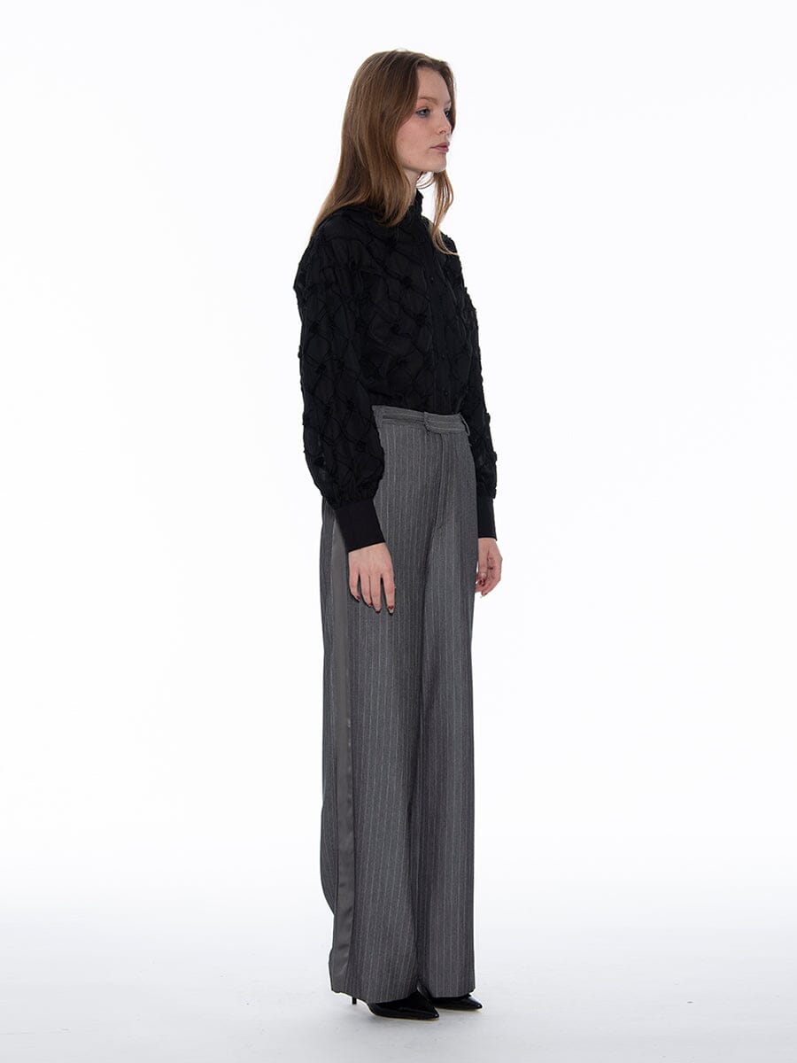 Long Sleeve Button-Cuff Ruffle Neck Top TOP Gracia Fashion 