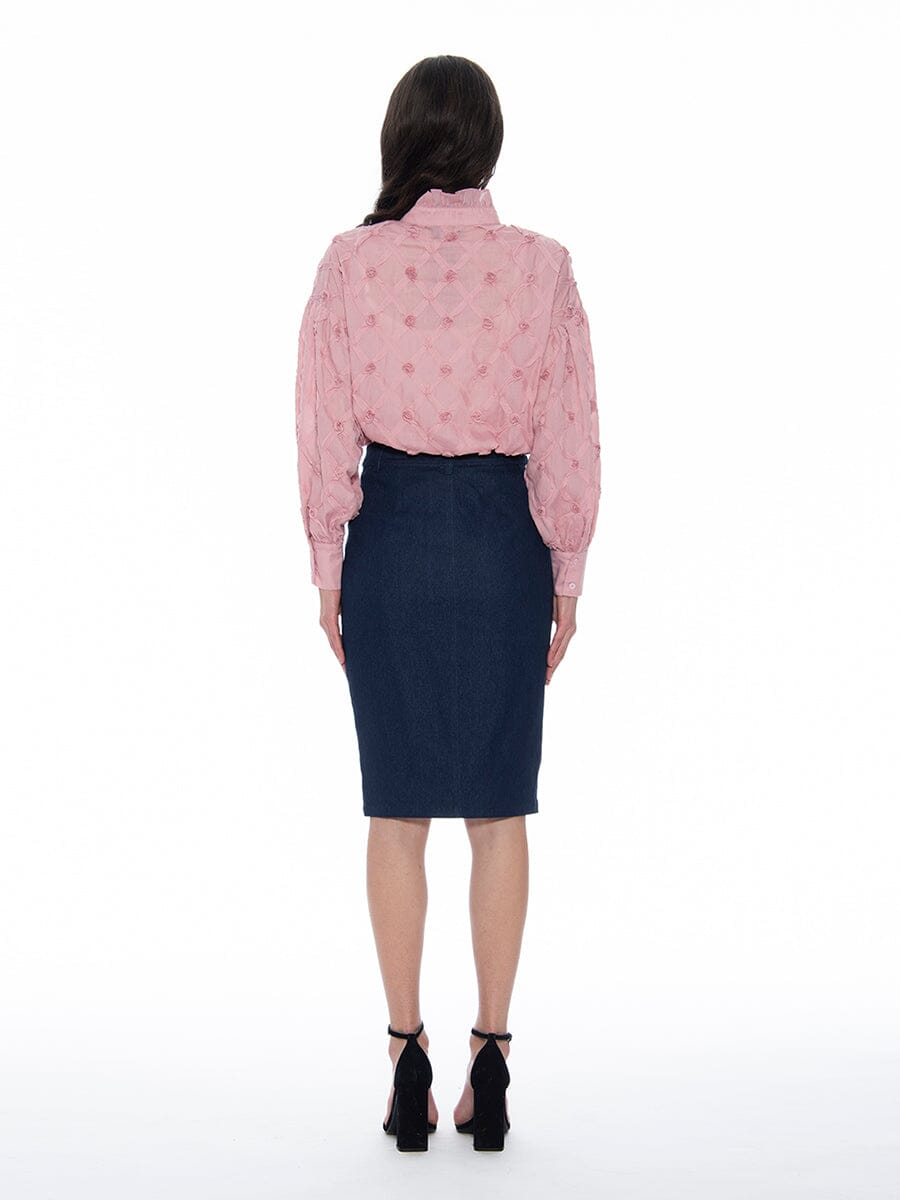 Long Sleeve Button-Cuff Ruffle Neck Top TOP Gracia Fashion 