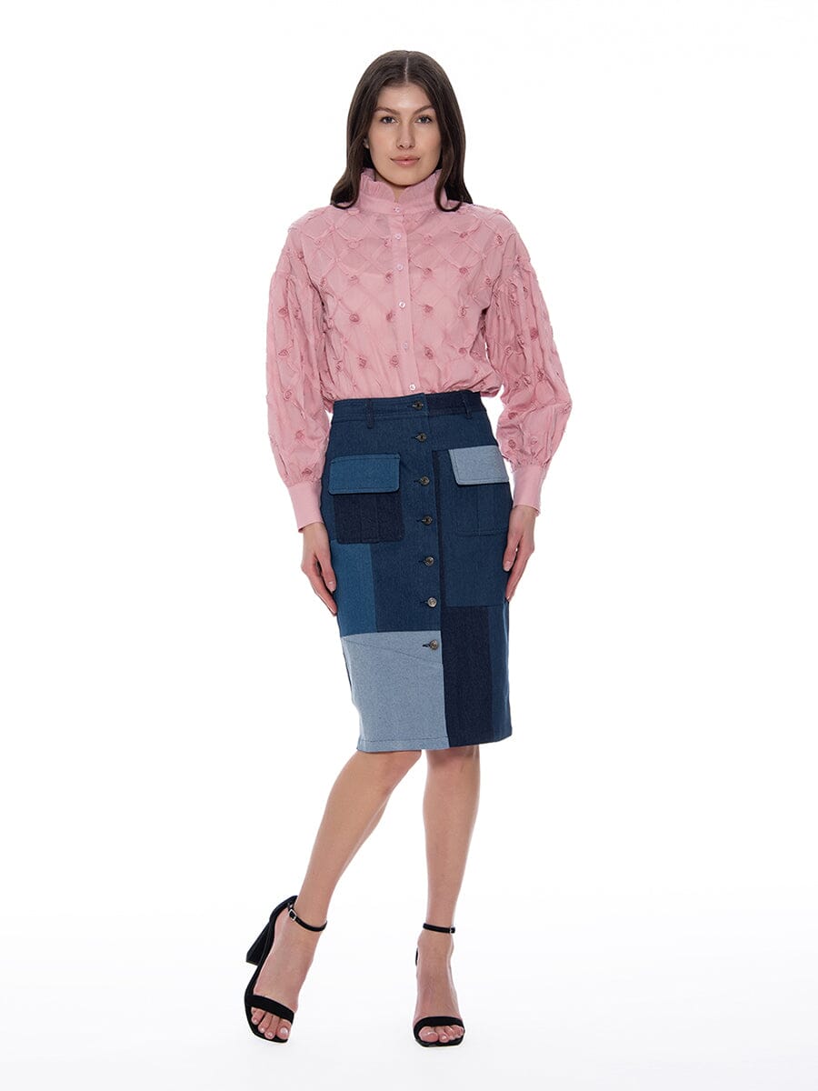 Long Sleeve Button-Cuff Ruffle Neck Top TOP Gracia Fashion 