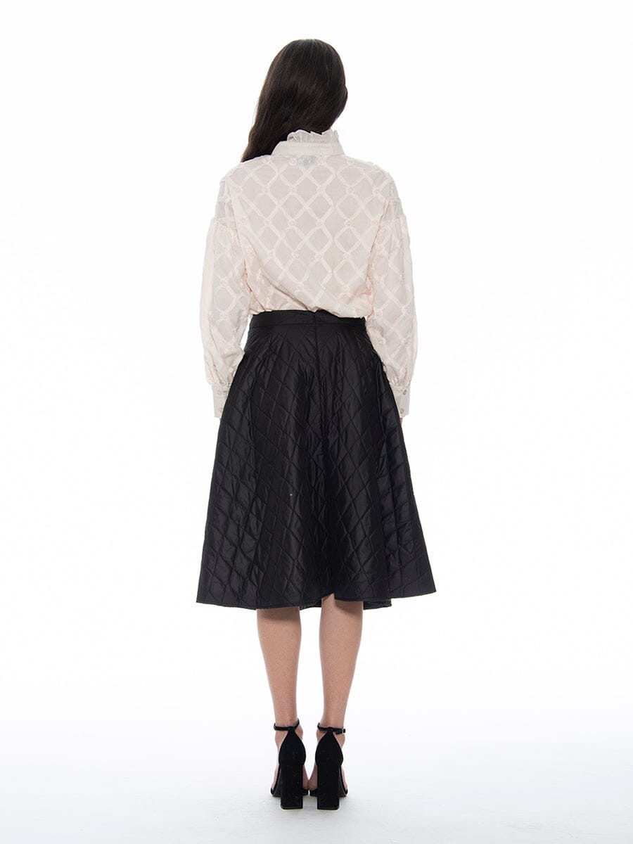 Long Sleeve Button-Cuff Ruffle Neck Top TOP Gracia Fashion 