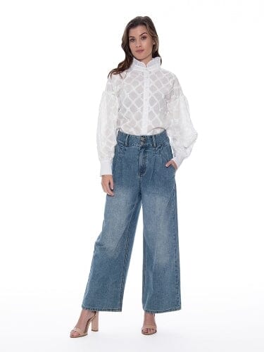 Long Sleeve Button-Cuff Ruffle Neck Top TOP Gracia Fashion WHITE S 