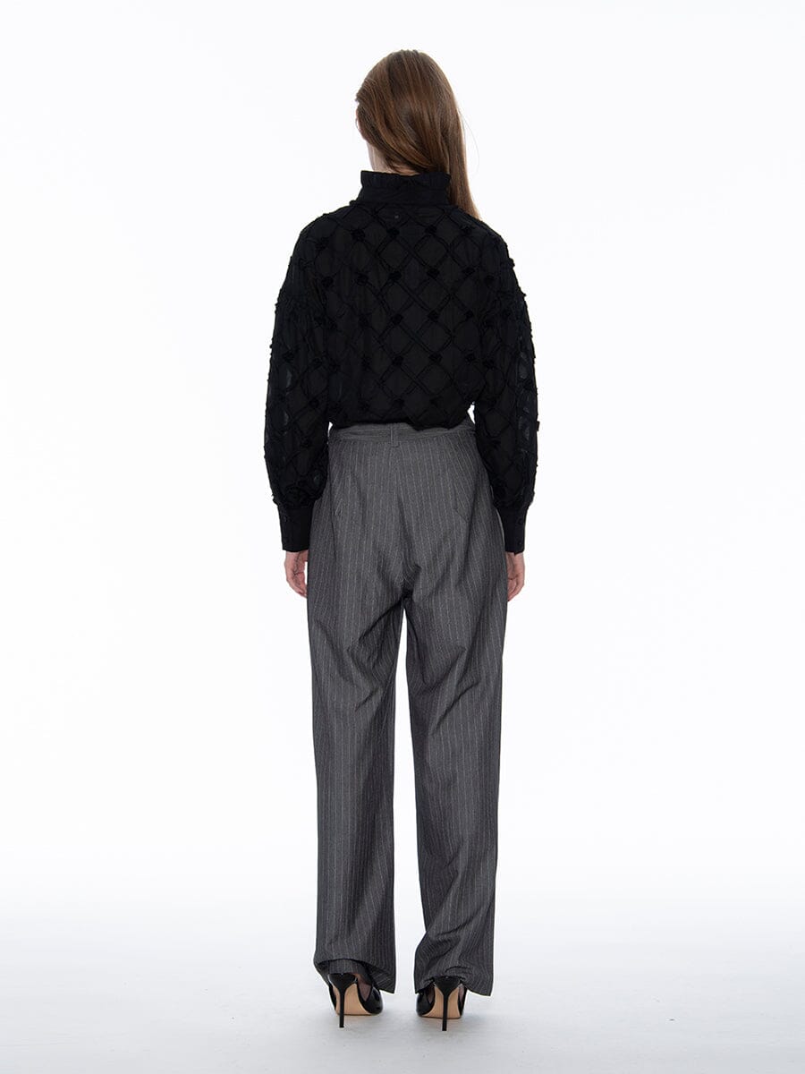 Long Sleeve Button-Cuff Ruffle Neck Top TOP Gracia Fashion 