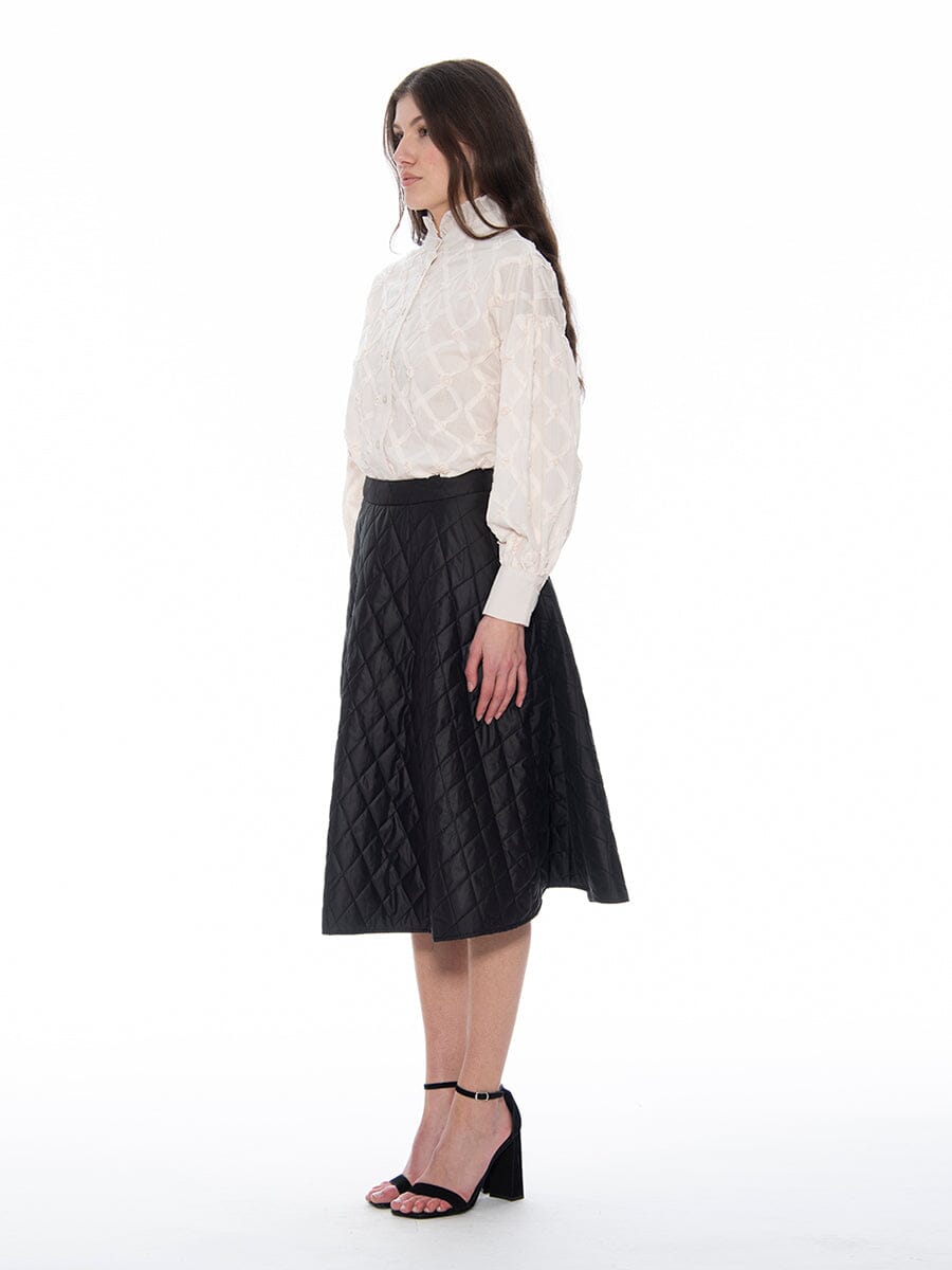 Long Sleeve Button-Cuff Ruffle Neck Top TOP Gracia Fashion 