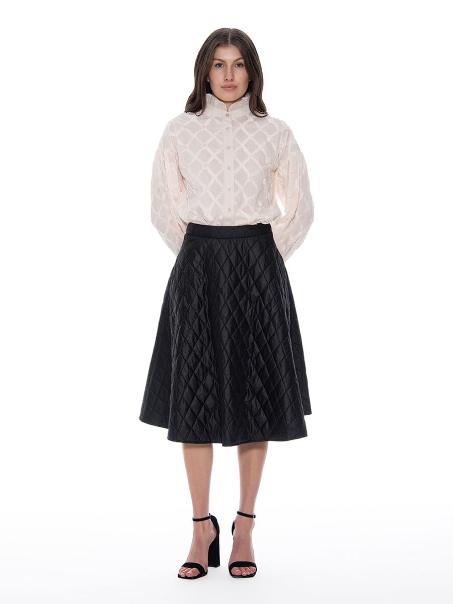 Long Sleeve Button-Cuff Ruffle Neck Top TOP Gracia Fashion 