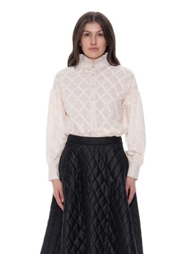 Long Sleeve Button-Cuff Ruffle Neck Top Gracia Fashion