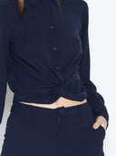 Long Sleeve Button Down Twist Front Shirt TOP Gracia Fashion 