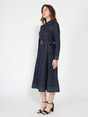 Long sleeve contrast stitch denim midi dress DRESS Gracia Fashion 