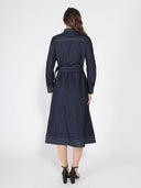 Long sleeve contrast stitch denim midi dress DRESS Gracia Fashion 