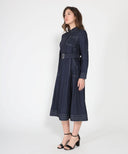 Long sleeve contrast stitch denim midi dress DRESS Gracia Fashion 
