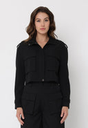 Long sleeve Flap Pocket High Neck Zip Up Jacket JACKET Gracia Fashion BLACK S 