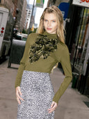 Long Sleeve Mock Neck T-Shirt TOP Gracia Fashion OLIVE S 