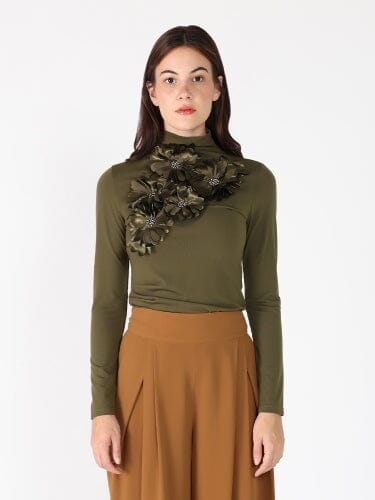 Long Sleeve Mock Neck T-Shirt TOP Gracia Fashion OLIVE S 