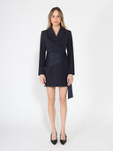 Long Sleeve Pleats Detail Waist Blazer Dress DRESS Gracia Fashion NAVY S 