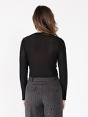 Long Sleeve Round Neck Leather Detailed Top TOP Gracia Fashion 