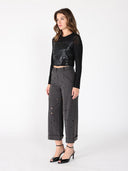 Long Sleeve Round Neck Leather Detailed Top TOP Gracia Fashion 