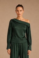 Long Sleeve Satin Off-Shoulder Top TOP Gracia Fashion HUNTER GREEN S 