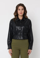 Long sleeve shirred shoulder collared jacket JACKET Gracia Fashion BLACK S 