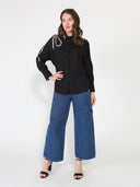 Long Sleeve Shirt Button Down Sequin Embellished TOP Gracia Fashion 