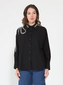 Long Sleeve Shirt Button Down Sequin Embellished TOP Gracia Fashion BLACK S 