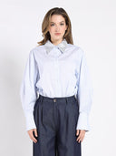 Long Sleeve Shirt with Rhinestone-Studded Collar TOP Gracia Fashion BLUE S 