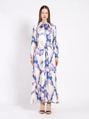 Long Sleeve Tie Belted Graphic Print Pleated Dress DRESS Gracia Fashion LAVENDER S 