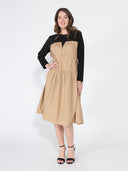 Long Sleeve Two Material Smocked Gathered Dress DRESS Gracia Fashion 