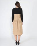 Long Sleeve Two Material Smocked Gathered Dress DRESS Gracia Fashion 