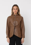 Long Sleeve Zipper Jacket With Drawstring JACKET Gracia Fashion BROWN S 