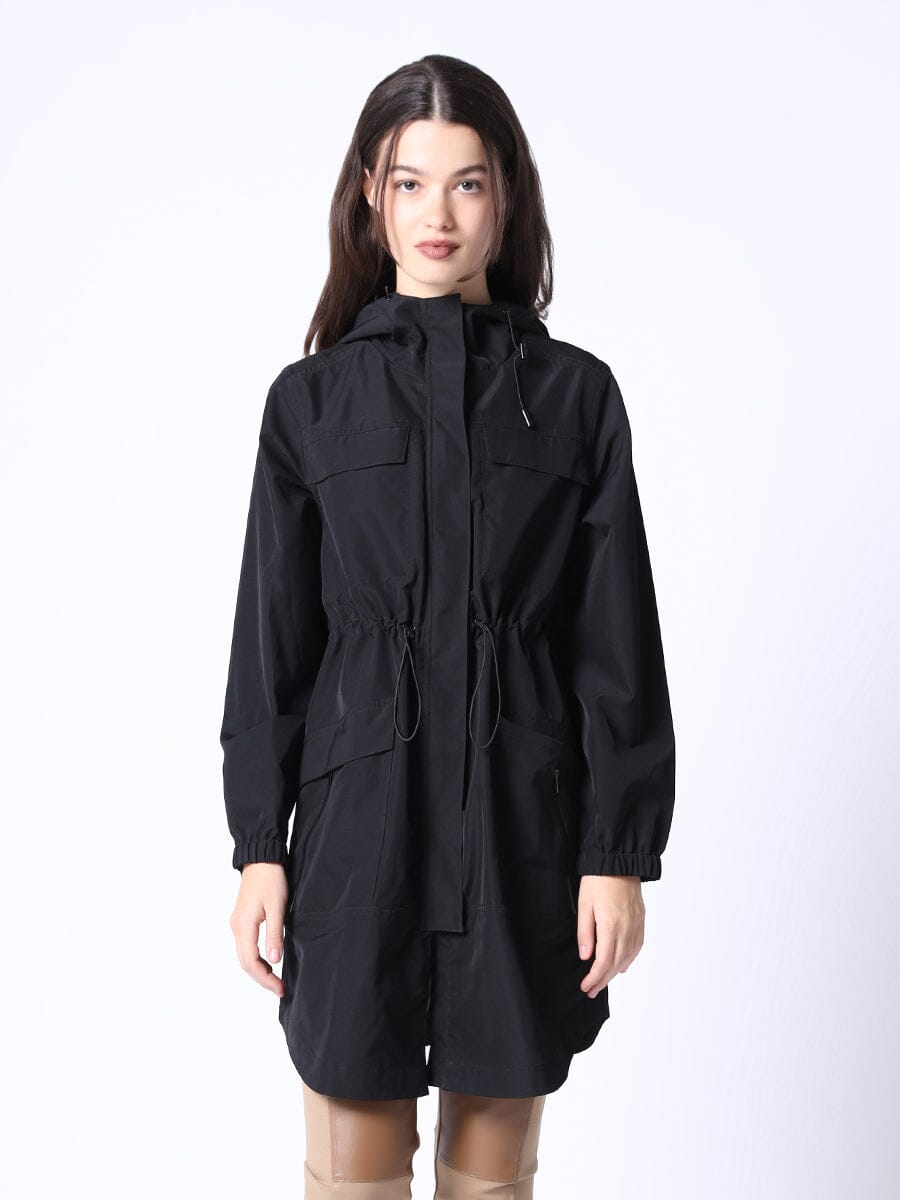 Long Sleeves Midi Pockets Jacket with Waist String JACKET Gracia Fashion BLACK S 