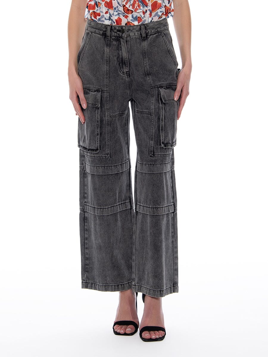 Loose Fit Cargo Denim Pants PANTS Gracia Fashion DENIM BLACK S 