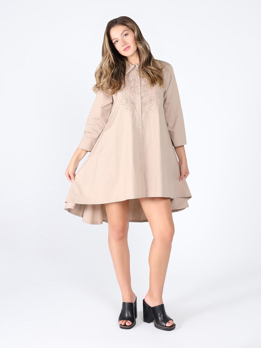 Low high front lace full sleeve dress - BEIGE / S Low high front lace full sleeve dress - BEIGE / S